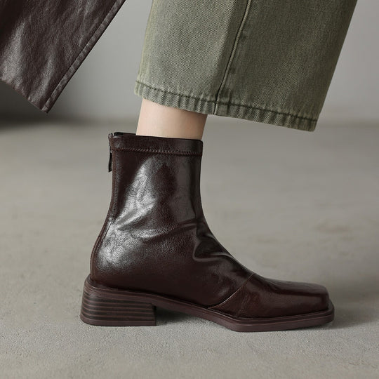 Damen Stiefeletten mit modischem Blockabsatz und hochwertiger Lederoberfläche EB