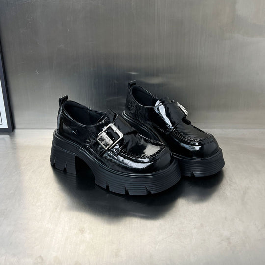 Damen elegante Schnürschuhe mit klobiger Sohle und modischen Schnallen EB
