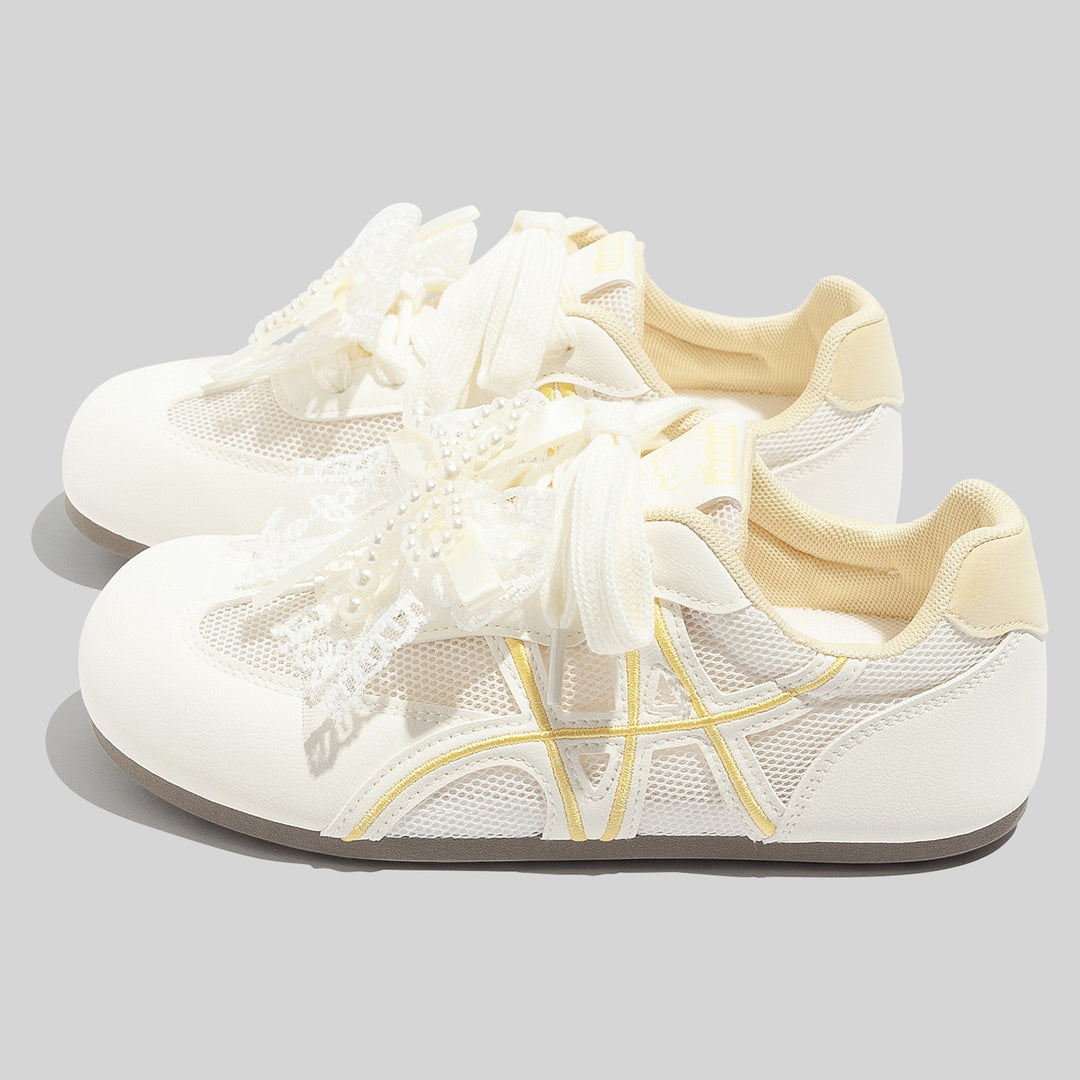 Damen Sportliche Sneaker mit eleganter Perlenapplikation und atmungsaktivem Mesh-Obermaterial EB