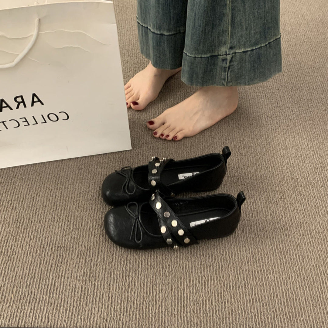 Damen Ballerinas mit modischem Punktedesign und dekorativer Schnalle EB