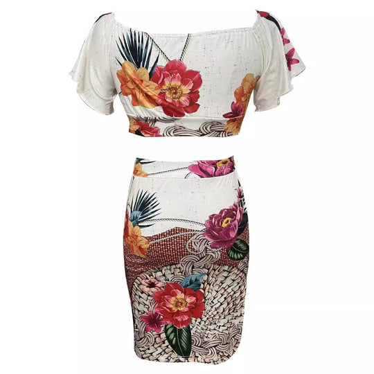 Damen Zweiteiliges Sommer-Outfit mit floralem Design und Raffung EB