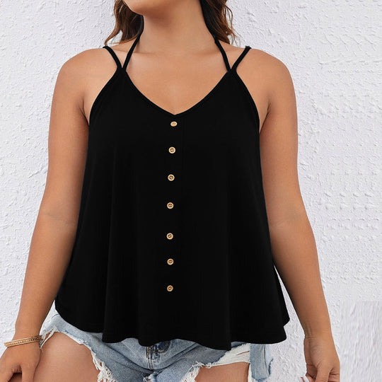 Damen V-Ausschnitt Tanktop mit Knopfdetails und schwingendem Saum EB