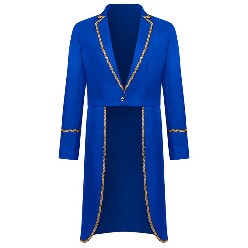 Damen nan langer taillierter Blazer-Mantel mit goldener Kettendetail und einreihigem Verschluss Eb