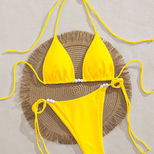 Damen Triangel-Bikini mit dekorativen Perlen-Details EB