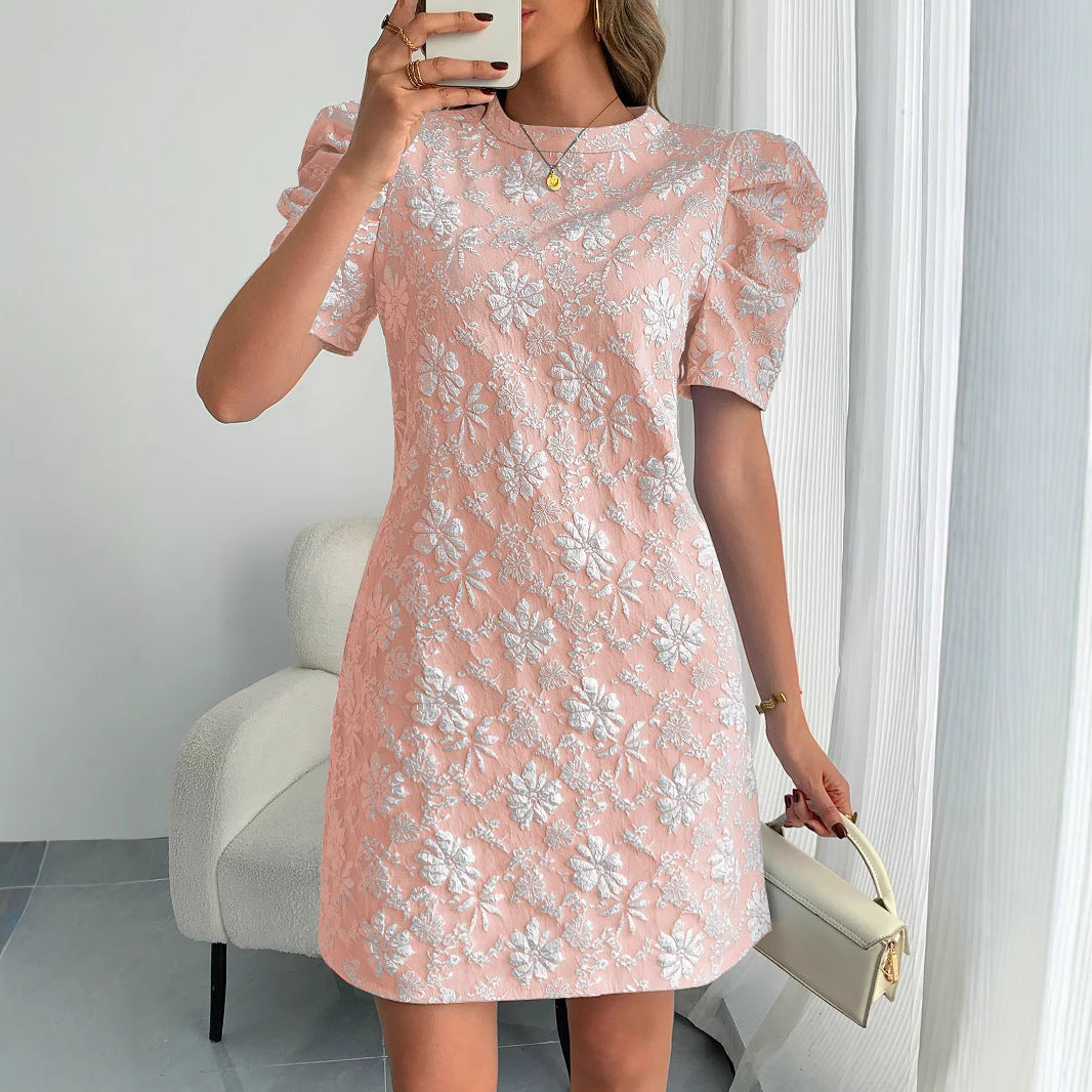 Damen Minikleid mit Puffärmeln und floralen Stickereien EB