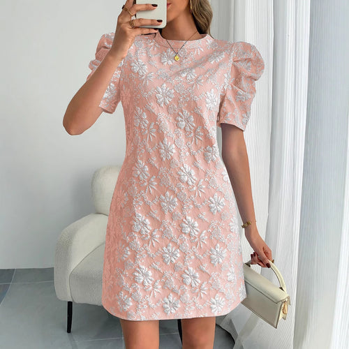 Damen Minikleid mit Puffärmeln und floralen Stickereien EB