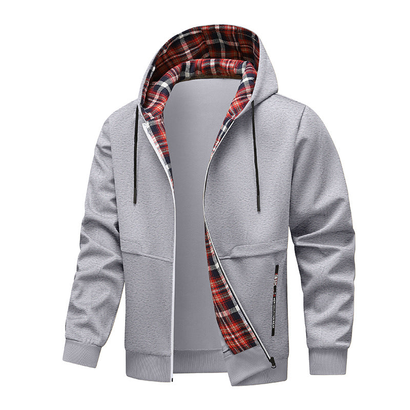 Herren sportliche Hybridjacke mit innenliegenden Karomuster Hedi-Mode