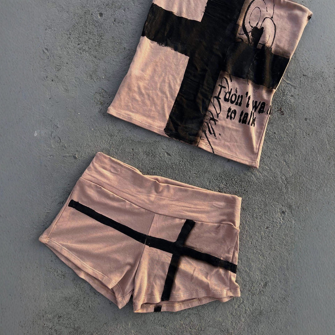 Damen Freizeit-Set mit lockerem Schnitt und kreativem Grafikdesign EB