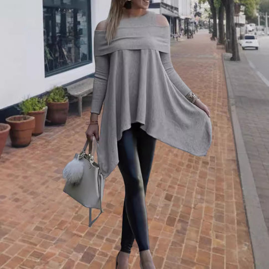 Damen Oversized Oberteil mit schickem Off-Shoulder Design und asymmetrischem Saum EB
