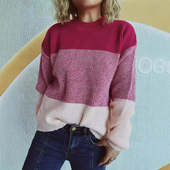 Damen gemütlicher Pullover mit trendy Streifenmuster EB