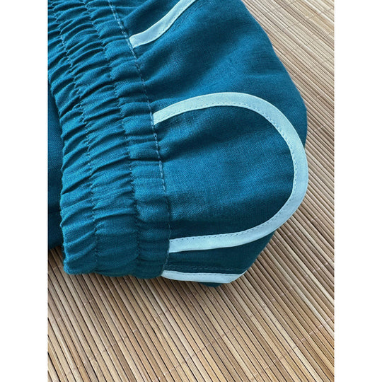 Damen lockere Leinenhose mit elastischem Bund und seitlichen Eingrifftaschen EB