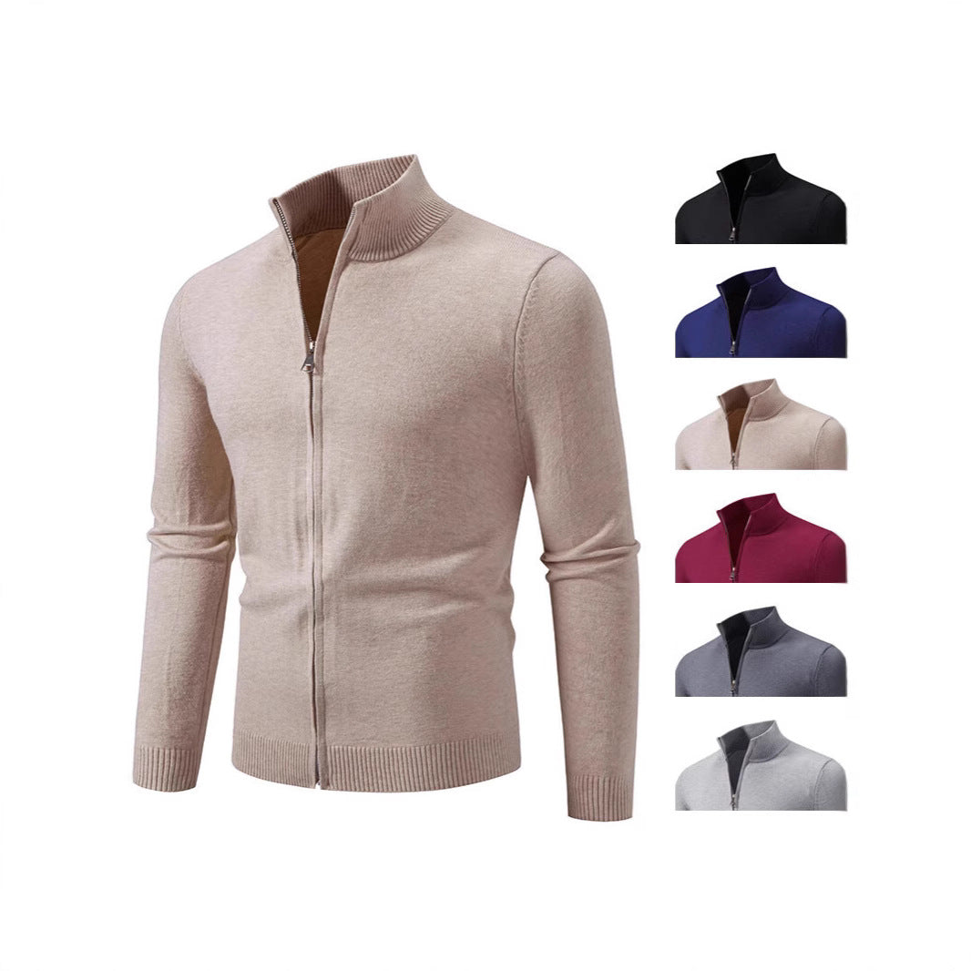 Herren modischer Strickpullover mit hohem Kragen und Reißverschluss EB
