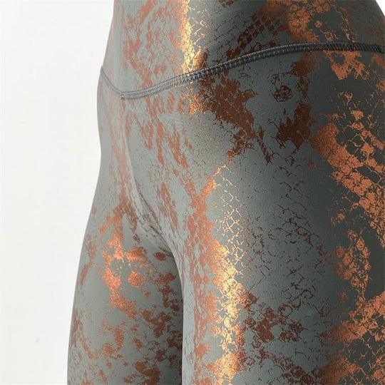 Damen nan hoch taillierte Sportleggings mit formender Kompression und strukturierter Schlangenprägung EB