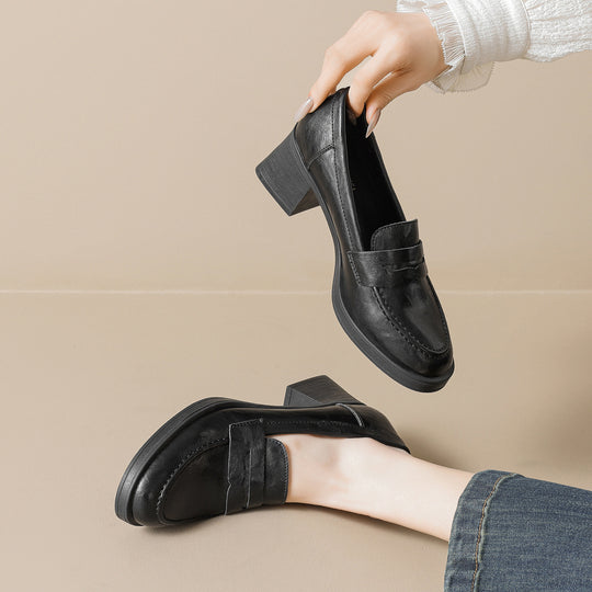 Damen Leder Slip-On-Pumps mit modischem Blockabsatz EB