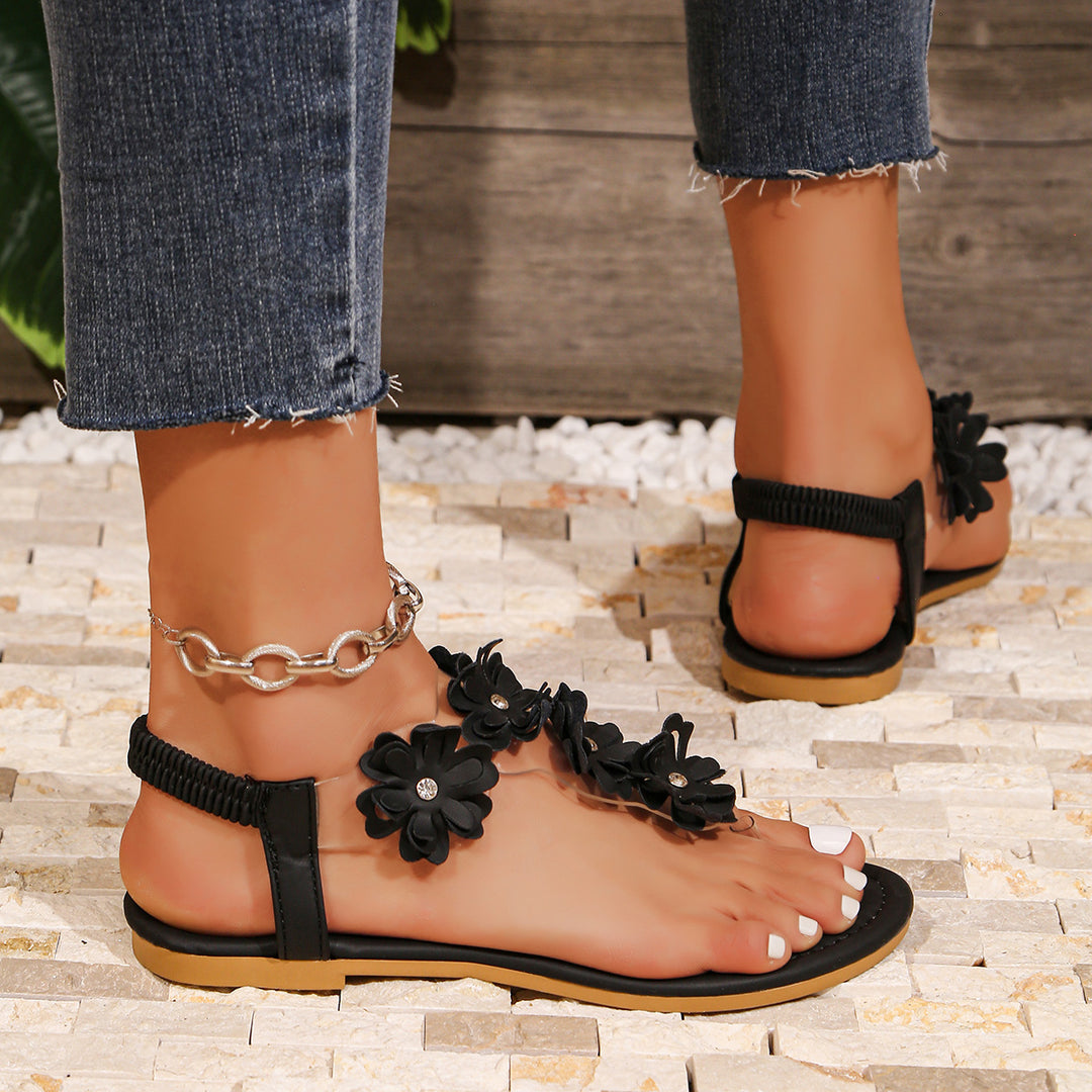 Damen Modische Sandalen mit floralen Applikationen und komfortablem Fußbett EB