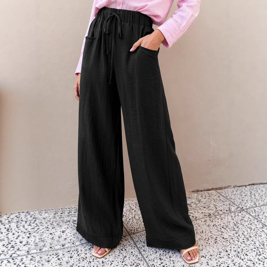 Damen Weit geschnittene Sommerhose mit elastischem Bund und frontalen Taschen EB