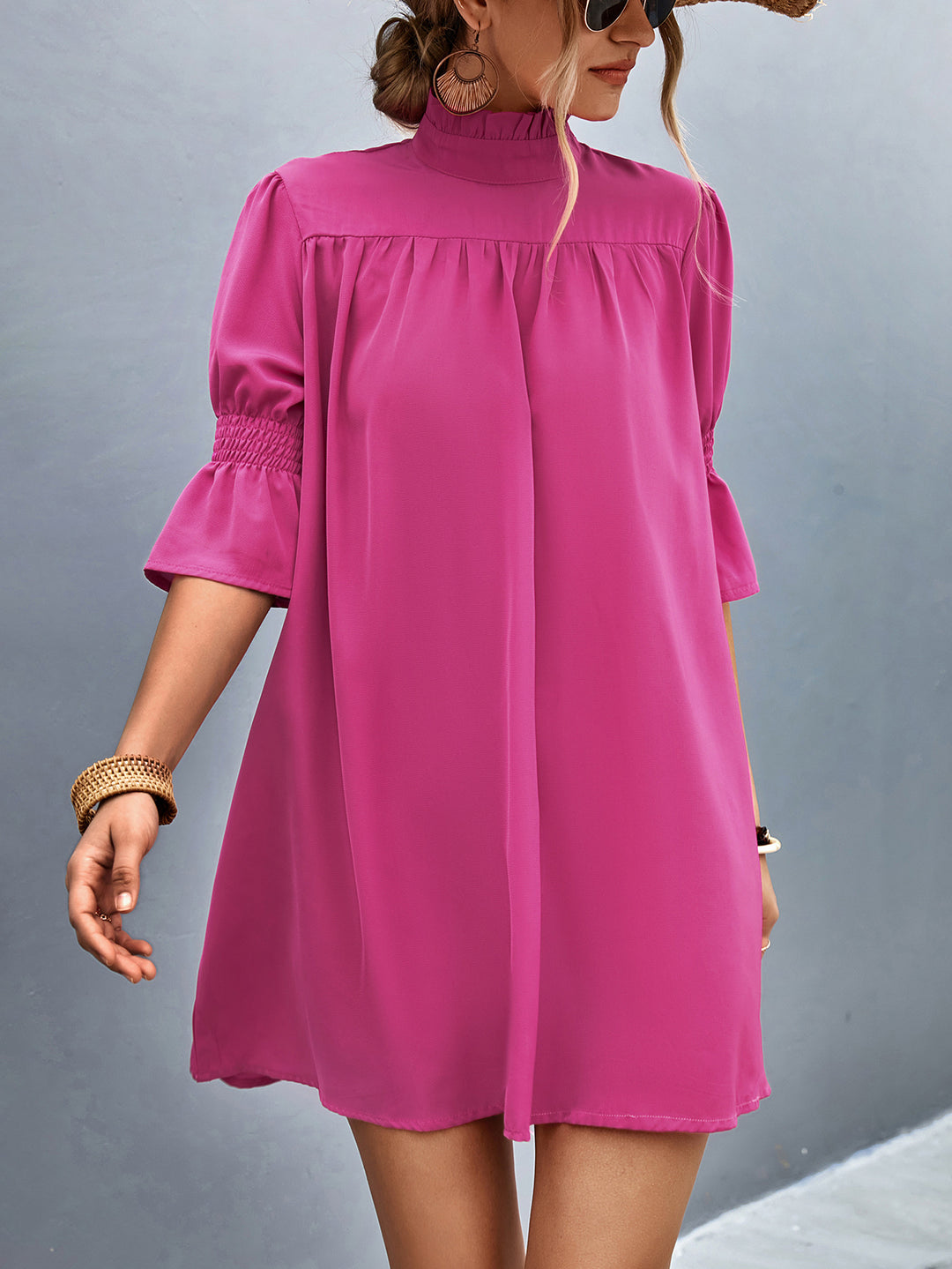 Damen Feierliches Kurzarmkleid mit Stehkragen und luftigen Ärmeln EB