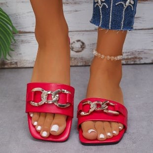 Damen Modische Riemenslipper mit dekorativem Ketten-Detail EB