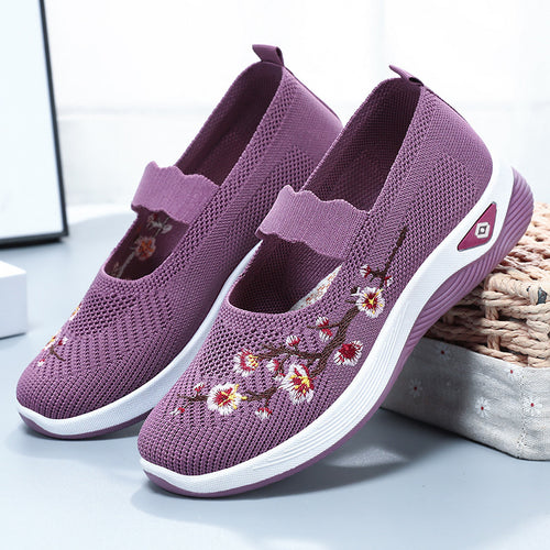 Damen Sportliche Slip-On Sneakers mit floralem Stickdesign EB