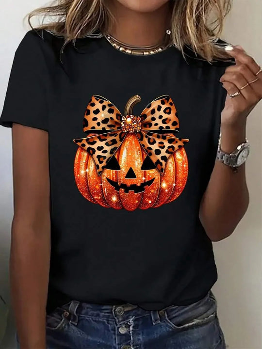 Damen T-Shirt mit stylischem Kürbis-Motiv und aufregendem Animal-Print EB