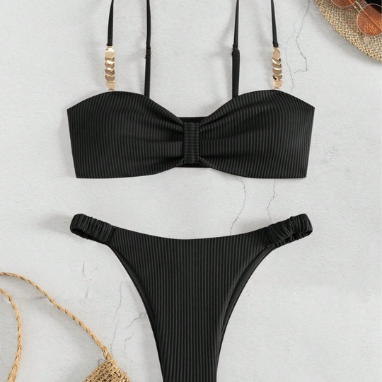 Damen Bustier-Bikini mit elegantem Schleifen-Design und modischen Akzenten EB