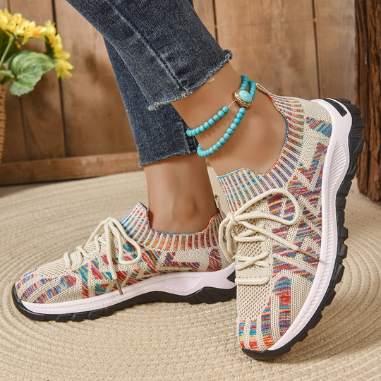 Damen Sportliche Freizeit-Sneaker mit atmungsaktiver Strickoberfläche und rutschfester Sohle EB