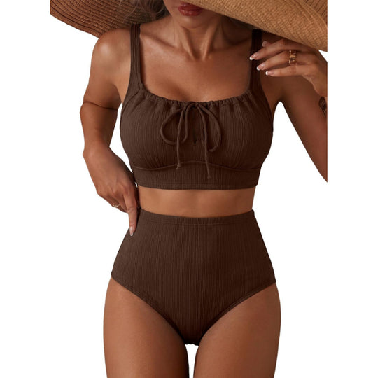 Damen Hochgeschnittener Bikini mit gerafftem Oberteil EB