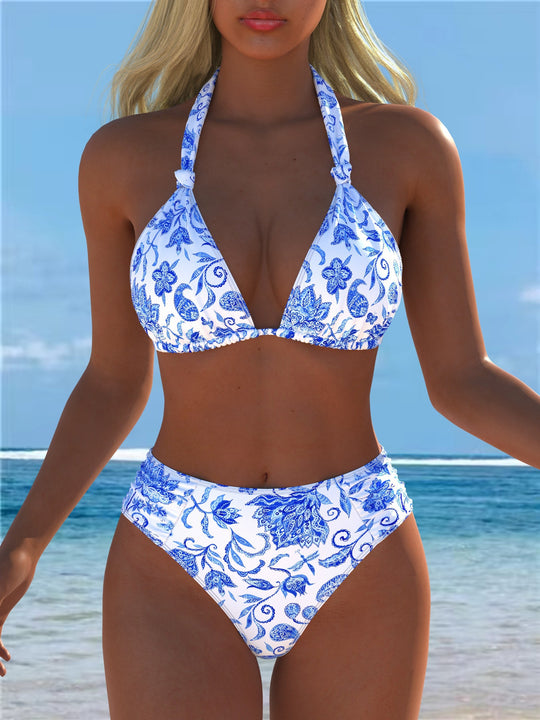 Damen Triangel-Bikini mit hohem Bund und patriotischem Sternen-Muster EB