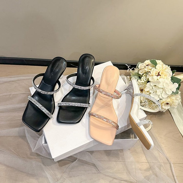Damen Elegante Riemchen Slipper mit glitzernden Akzenten EB