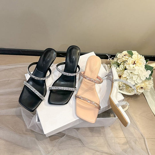 Damen Elegante Riemchen Slipper mit glitzernden Akzenten EB