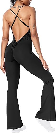 DamenSportlicher Jumpsuit mit schickem U-Ausschnitt und flared Beinen EB