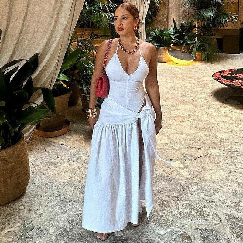 Damen Maxi-Kleid mit elegantem Wickeldesign und seitlichem Schlitz EB