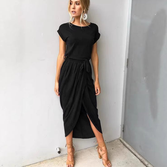 Damen Midikleid mit eleganter Wickeloptik und seitlichem Schlitz EB