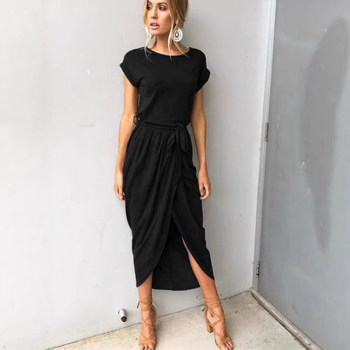 Damen Midikleid mit eleganter Wickeloptik und seitlichem Schlitz EB