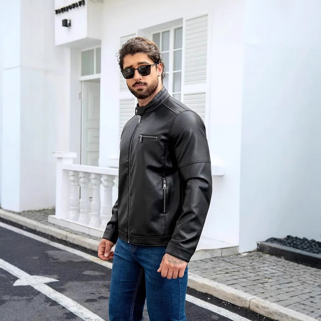 Herren moderne Kunstlederjacke mit Reißverschlüssen EB