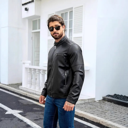 Herren moderne Kunstlederjacke mit Reißverschlüssen EB