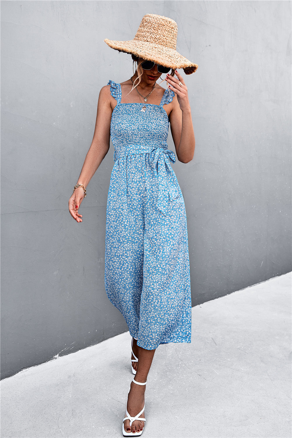 Damen Jumpsuit mit taillierten Trägern und floralem Muster EB