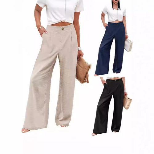 Damen elegante weite Sommerhose mit Bundfalten EB