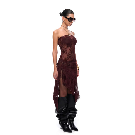 Damen Elegant geschnittenes Spitzenkleid EB