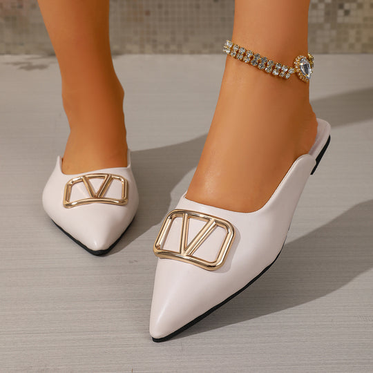 Damen elegante Mules mit modischem Goldapplikationsdetail EB