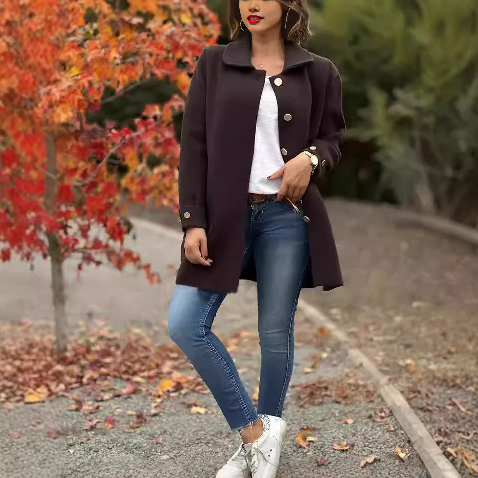 Damen Modische Wolljacke mit praktischen Taschen und Knopfdetails EB