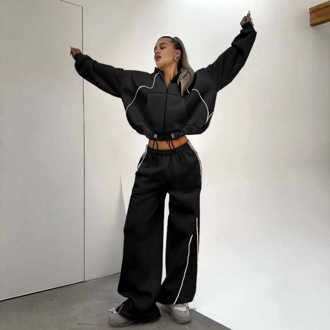 Damen nan weites Oversize-Trackset mit Reißverschluss-Kapuzenjacke und extraweiter Loungehose EB