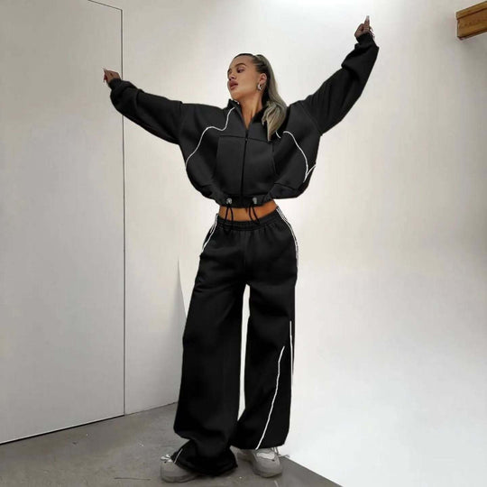 Damen nan weites Oversize-Trackset mit Reißverschluss-Kapuzenjacke und extraweiter Loungehose EB
