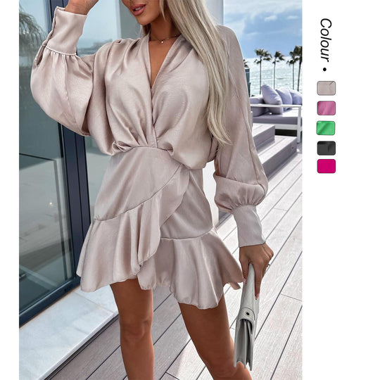 Damen Wickelkleid mit voluminösen Ärmeln und schwingendem Saum EB