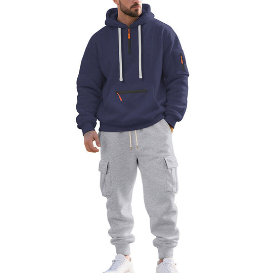 Herren Zweiteiliger Performance-Jogginganzug mit Kapuzen-Hoodie, wasserabweisenden Reißverschlüssen und Cargo-Jogger EB