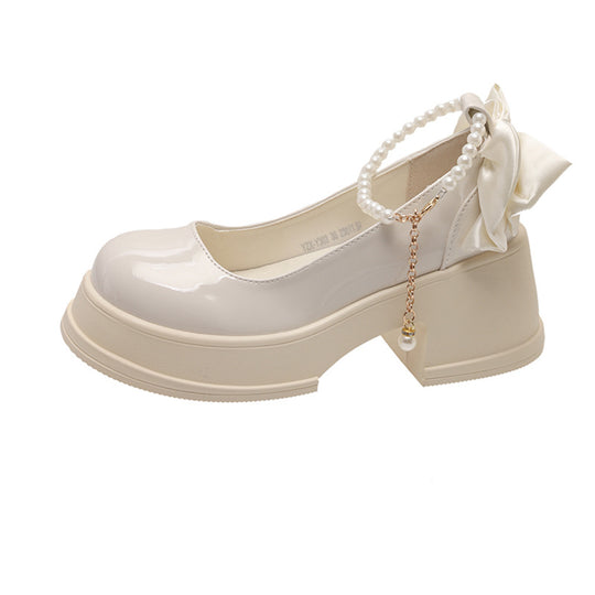 Damen Plateau-Mary Jane Schuhe mit elegantem Schleifen-Detail EB