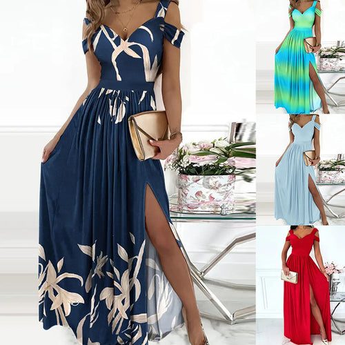 Damen Maxikleid mit elegantem Farbverlauf und schulterfreien Ärmeln EB