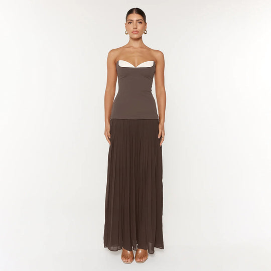 Damen Elegantes Maxikleid mit tailliertem Oberteil und fließendem Rock EB