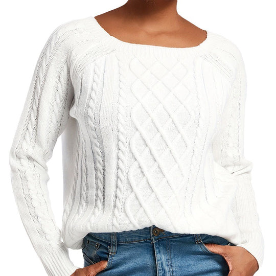 Damen Strickpullover mit modernem Zopfmuster und weitem Schnitt EB