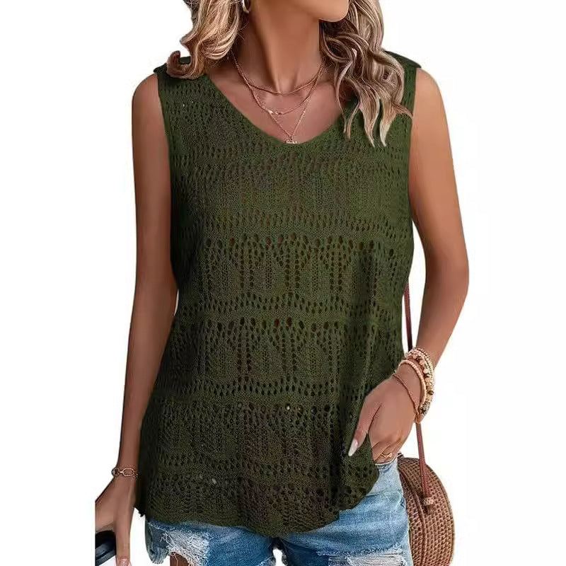 Damen Stricktop mit luftiger Häkelstruktur EB